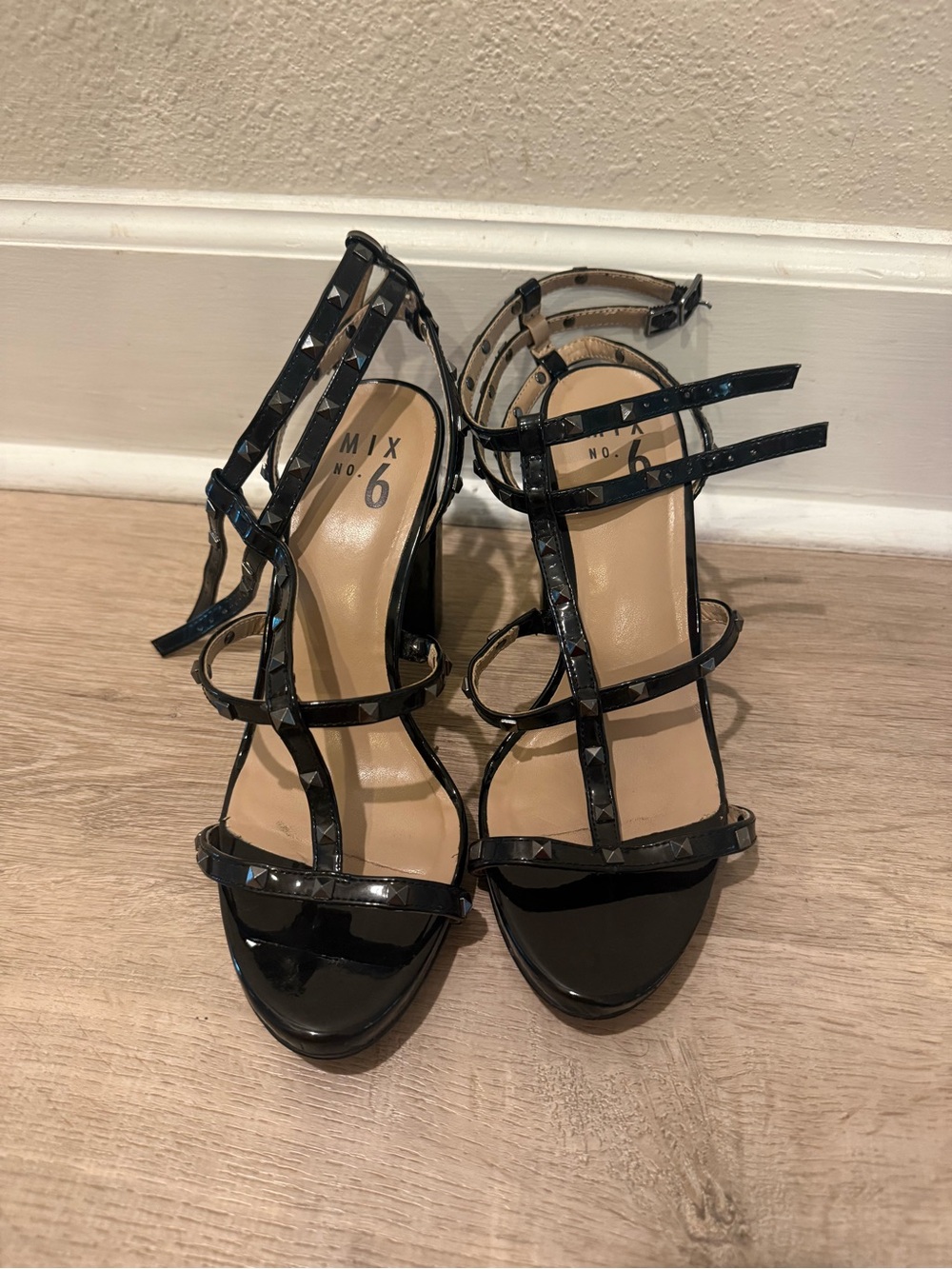 Mix No. 6 Black Patent Strappy Studded Sandals